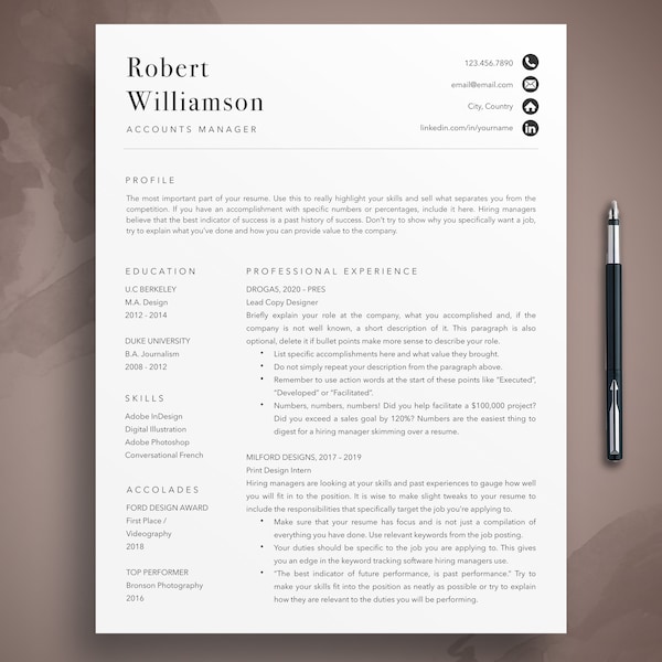 Modern Manager Resume Template Etsy