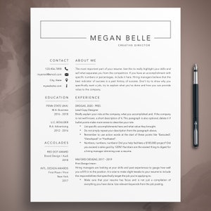 Plantilla de currículum moderno, currículum de 1-2 páginas + plantilla de carta de presentación creativa, carta de EE. UU. y A4, plantilla profesional, descarga instantánea, Megan