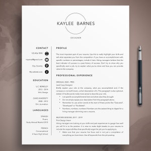 Plantilla de currículum profesional, plantilla de CV, currículum simple, plantilla de currículum moderno, carta de presentación creativa, descarga digital instantánea, Kaylee