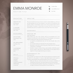 Plantilla de currículum creativo, plantilla de CV + carta de presentación para MS Word y Pages, descarga digital instantánea, plantilla de currículum moderno, CV de profesor, Emma