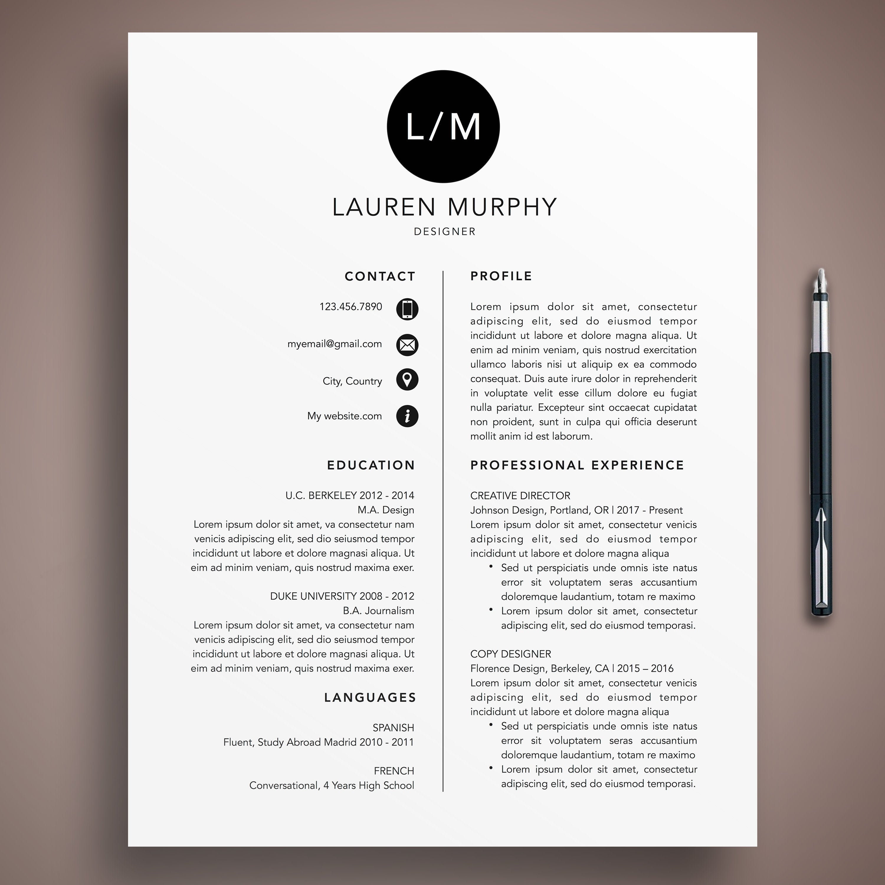 Creative Resume Template CV Template Cover Letter | Etsy