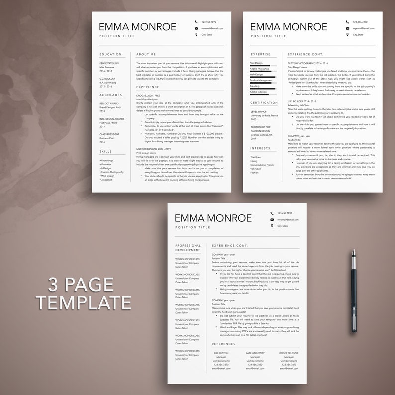 Creative Resume Template: Modern CV + Cover Letter (digital Download ...