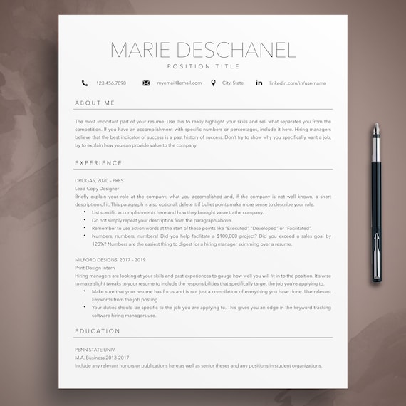 Minimalist Resume Template: Modern, ATS Friendly (Instant Download)