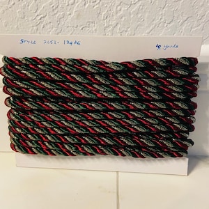 10 Yards Twisted Cord Garnet, Green and Gold 8mm Home Decor Trim Braided Cord Twisted Embellishment
