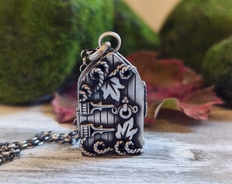 Secret Cottage Door Locket Pendant Necklace with Ivy and Emerald Valley Turquoise