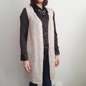 Waistcoat, knitted vest, beige jacket sleeveless, hand knit gilet long sweater handmade, Ready to ship