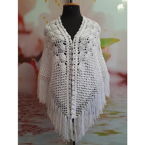 Triangle shawl wrap, crochet shoulder cape, prayer shawl handmade gift, Ready to ship