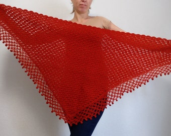 Triangle shawl wrap wool, crochet shoulder warmer scarf, knit capelet terracotta, cape handmade, elderly woman gifts, grandma, seniors