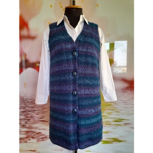 Waistcoat women, knitted vest rainbow, color jacket sleeveless wool handmade, hand knit gilet long sweater Ready to ship