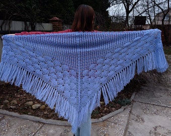 Châle triangle au crochet, écharpe en résille en tricot, cape en dentelle, cadeau femme, maman fait main