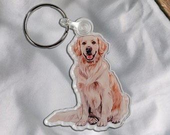 Golden Retriever Acrylic Keychain, Adorable 2" Double-Sided Acrylic Golden Retriever Keychain, Friendly Dog Lover Gift, Durable