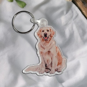 Golden Retriever Acrylic Keychain, Adorable 2&quot; Double-Sided Acrylic Golden Retriever Keychain, Friendly Dog Lover Gift, Durable