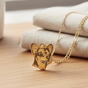 Chihuahua Pet Mom Necklace • Solid Brass Chihuahua Head Pendant on 16″ Gold Stainless Chain • Gift for Chihuahua Owner
