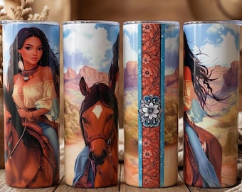 Cowgirl Tumbler 20oz Stainless Steel | Western Horse Art Cup | Glossy Sublimation Travel Mug | Cowgirl Gift