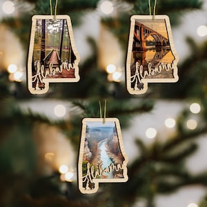 Alabama State Wood Ornamant, Custom Ornament, State Pride Gift, Personalized Ornament, State-Themed Gift, Long Distance Gift