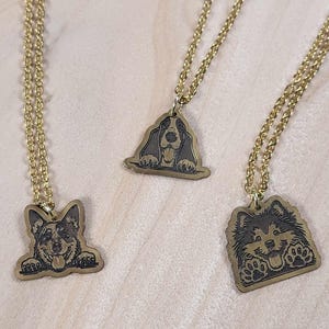 Dog Necklace - Engraved Brass Pendant - Stainless Steel Chain - Handmade Pet Lover Gift - Unique Dog Jewelry - Adorable Dog Pendant