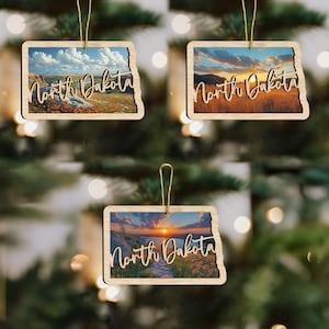 North Dakota State Wood Ornament, Custom Ornament, State Pride Gift, Personalized Ornament, State-Themed Gift, Long Distance Gift, Vacation