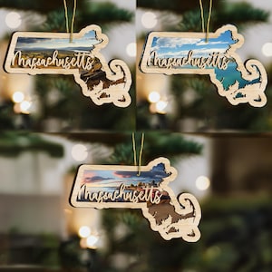 Massachusetts State Wood Ornament, Custom Ornament, State Pride Gift, Personalized Ornament, State-Themed Gift, Long Distance Gift