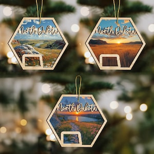 North Dakota State Wood Ornament, Custom Ornament, State Pride Gift, Personalized Ornament, State-Themed Gift, Long Distance Gift, Vacation
