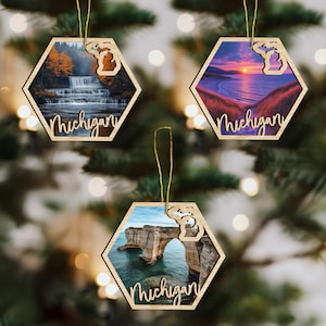 Michigan State Wood Ornament, Custom Ornament, State Pride Gift, Personalized Ornament, State-Themed Gift, Long Distance Gift, Vacation Gift