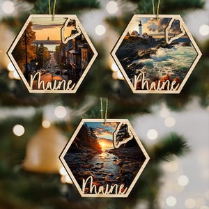 Maine State Wood Ornament, Custom Ornament, State Pride Gift, Personalized Ornament, State-Themed Gift, Long Distance Gift