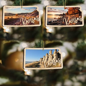 Kansas State Wood Ornament, Custom Ornament, State Pride Gift, Personalized Ornament, State-Themed Gift, Long Distance Gift