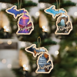 Michigan State Wood Ornament, Custom Ornament, State Pride Gift, Personalized Ornament, State-Themed Gift, Long Distance Gift, Vacation Gift