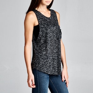 Women&#39;s Sleeveless Top / Melange Drop Armhole  / Raw Edge Tank Top / Casual Tops