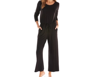 Women's Solid Jumpsuit / Long Sleeve / Elastic Waist / Ankle Length Jumpsuit