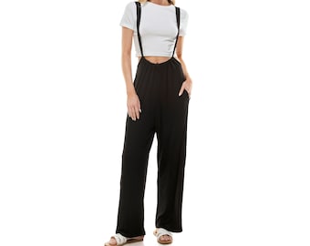 Women's Jumpsuit Casual Loose Fit Back Strap Tie Suspender Pants Overalls Jumpsuit