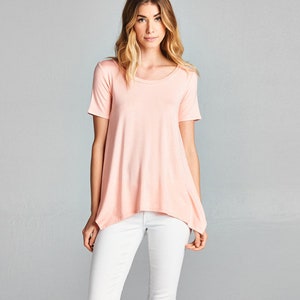 Damen Oberteile / Solide Casual Kurzarm Bluse / Asymmetrischer Saum / Loose Fit Top