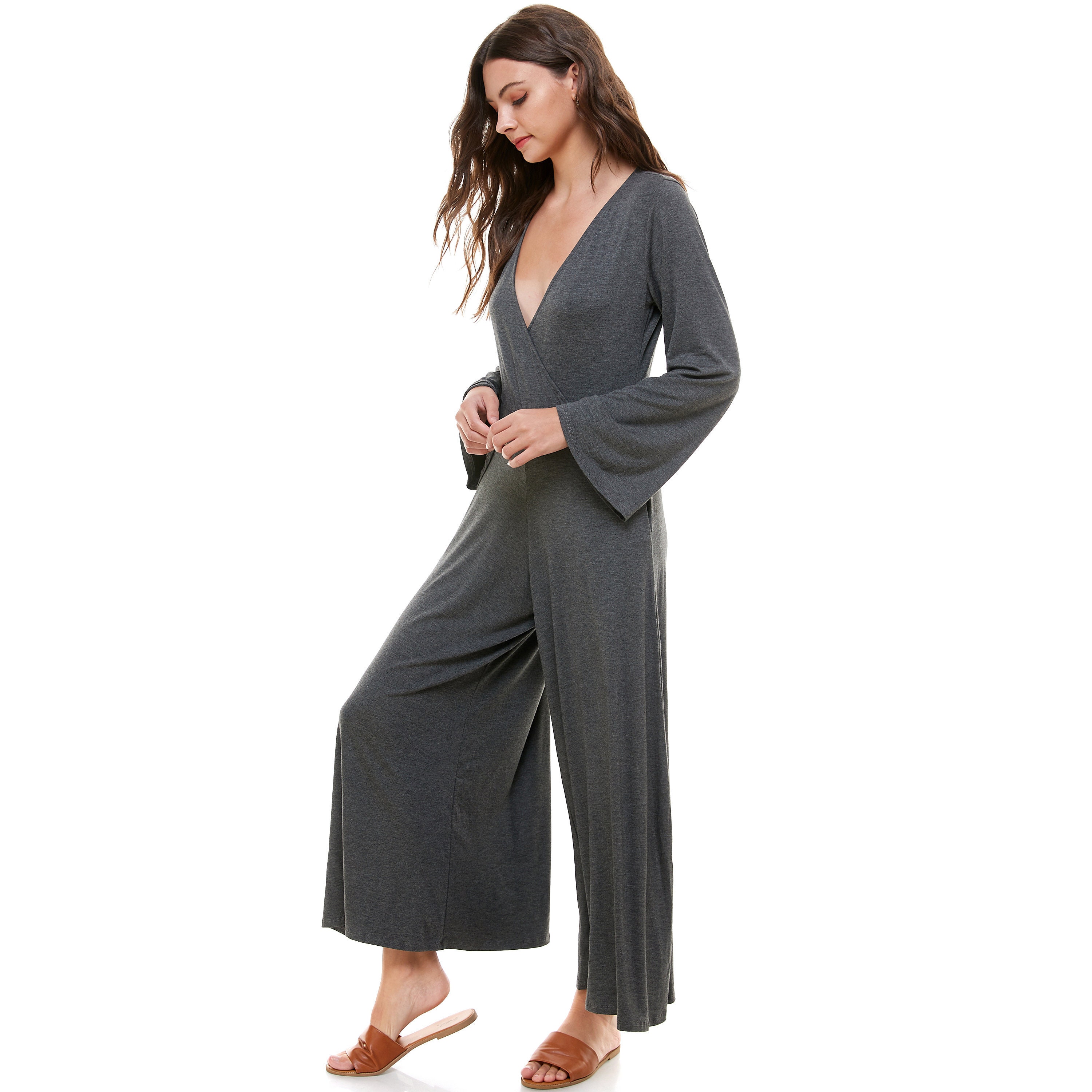 V-Neck Long Bell Sleeve Jumpsuit