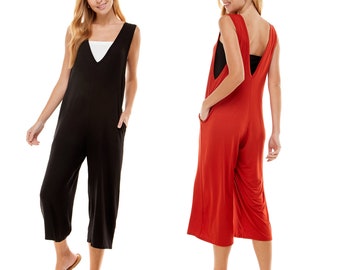 Women&#39;s Loose Fit Jumpsuit / Sleeveless Solid Jumpsuit / Loungewear / Casual Jumpsuits / Rompers / V neck