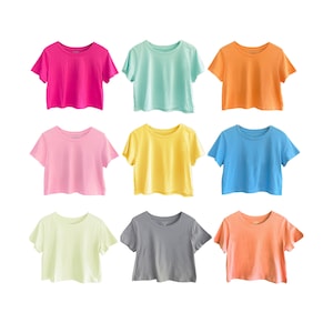 Crop tops för kvinnor / Lös passform / Boxiga t-shirts / T-shirt för flickor / Rund halsad topp med kort ärm / Enfärgad bomulls-croppad