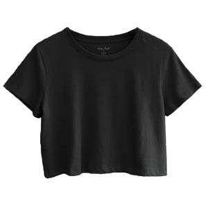 Crop Tops for women Black / Loose Fit / Boxy T-Shirts / Girl's Tee / Round Neck Top Short Sleeve / Solid Cotton Cropped