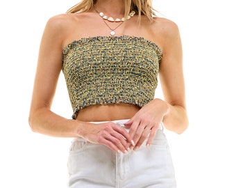 Women's Smocked Cropped Top / Double Front Layer / Tube Tops / Casual Tops