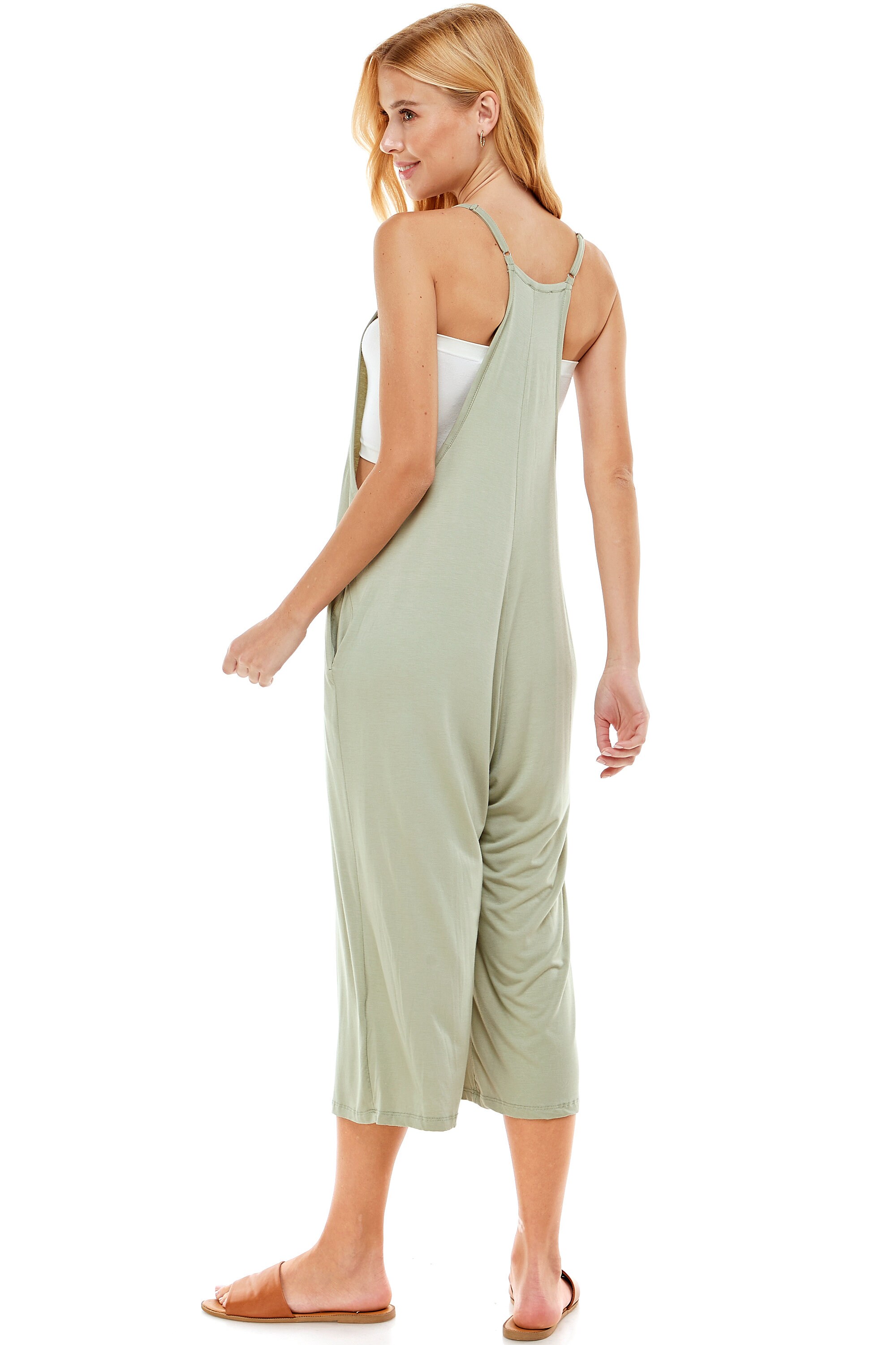 Women's Solid Spaghetti Strap V Neck Loose Fit Capri - Etsy