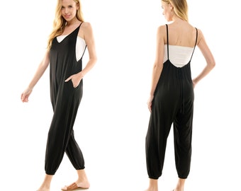 Women's Jumpsuit Casual Loose Fit Back Strap Tie Stretchable Elastic Legs