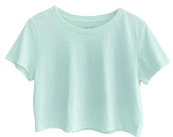 Crop Tops para mujer Azul Bebé / Corte Holgado / Camisetas Cuadradas / Camiseta de Niña / Cuello Redondo Manga Corta / Algodón Liso Corto