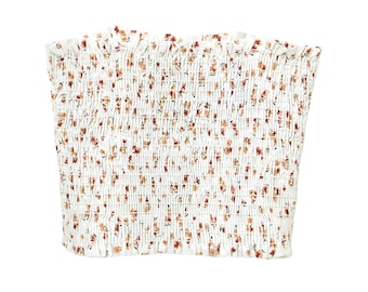 Women's Smocked Cropped Top / Double Front Layer / Flower Tube Tops / Casual Tops