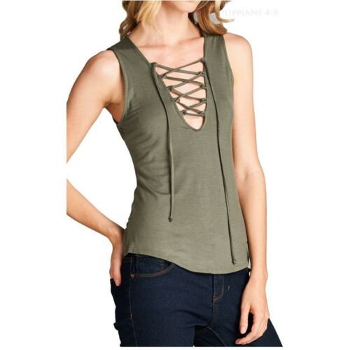 Women's V Neck Lace Trim Tank Top - Sleeveless Blouse, Casual Loose Fit, 95% Polyester 5% Spandex - View #8