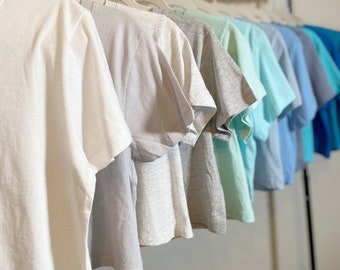 Crop Tees for Women / Round Neck Top Short Sleeve / Solid Cotton Cropped Tops