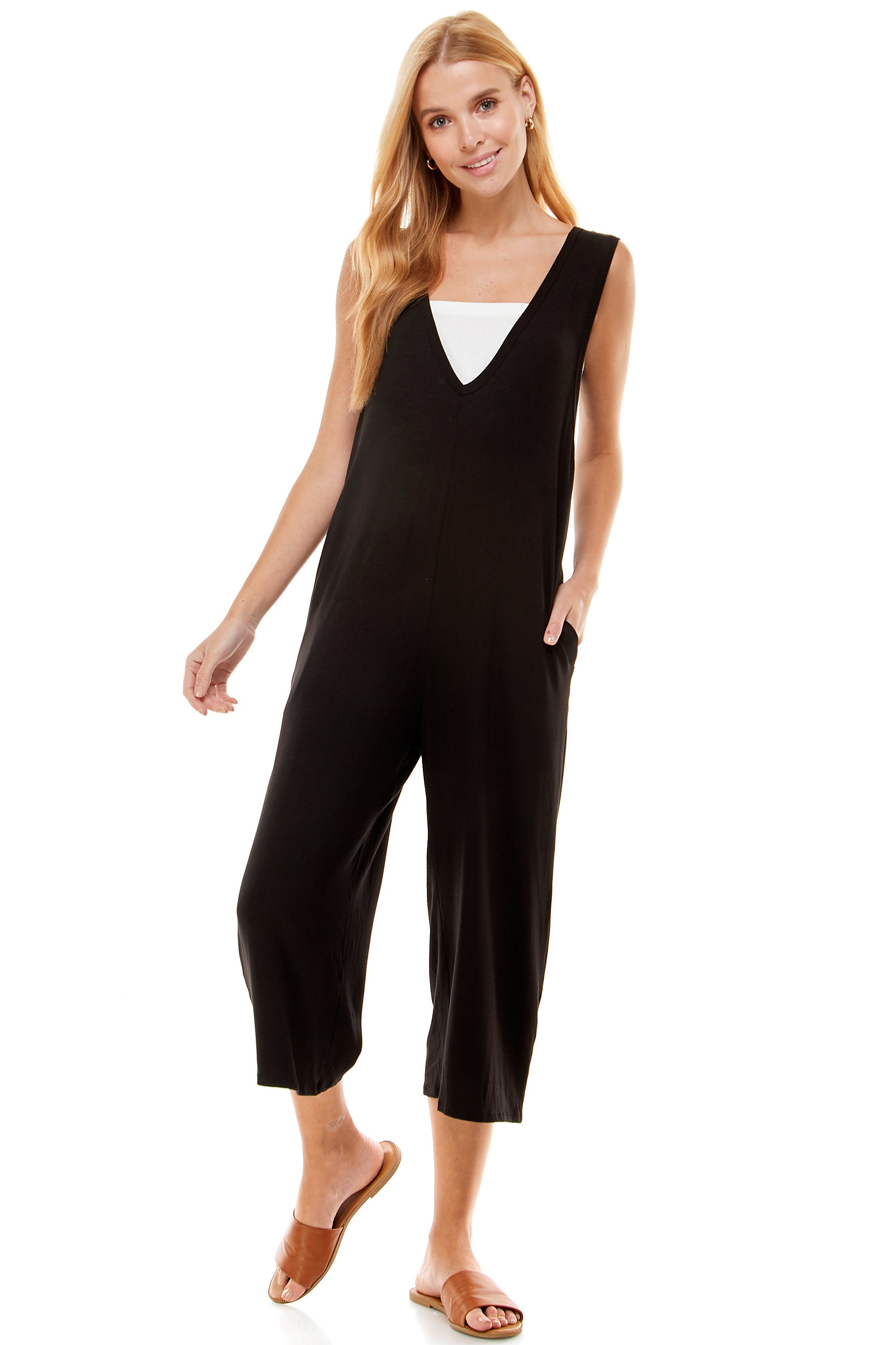 Women's Loose Fit Jumpsuit / Sleeveless Solid Jumpsuit / Etsy