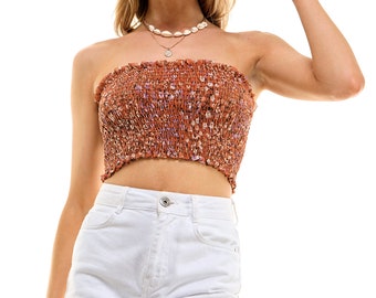 Women's Smocked Cropped Top / Double Front Layer / Tube Tops / Casual Tops