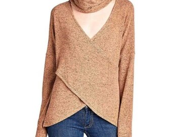 Women's Turtle Neck Top/ Dolman Long Sleeve Overlay Brushed