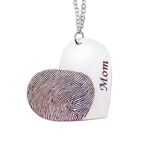 Custom Silver Fingerprint and Name Heart Necklace