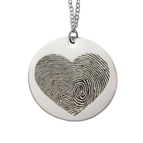 Actual Fingerprint Heart Silver Necklace