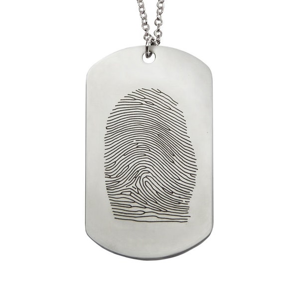 Custom Stainless Steel Dog Tag Fingerprint Keychain or Necklace