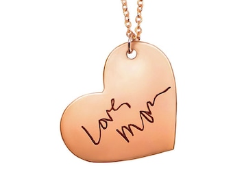 Rose Gold Filled Custom Handwriting Heart Necklace