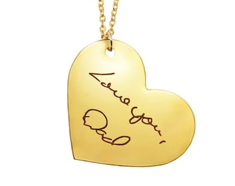 Gold Filled Custom Handwriting Heart Necklace